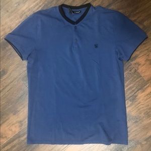 THE KOOPLES BLUE COTTON POLO SHIRT STAND-UP COLLAR